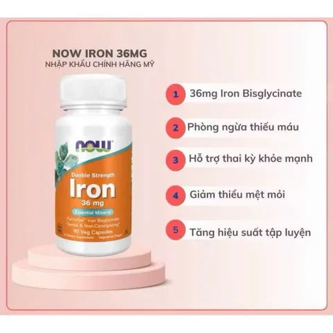 NOW Foods Iron 18mg , 36mg – Viên Uống Bổ Sung Sắt Ferrochel®, Hỗ Trợ Tạo Máu