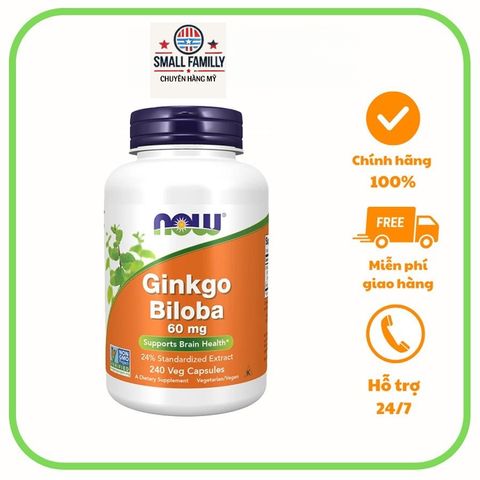 NOW Ginkgo Biloba 60 mg-viên uống giúp cải thiện chức năng não bộ và tăng tuần hoàn máu não 657820