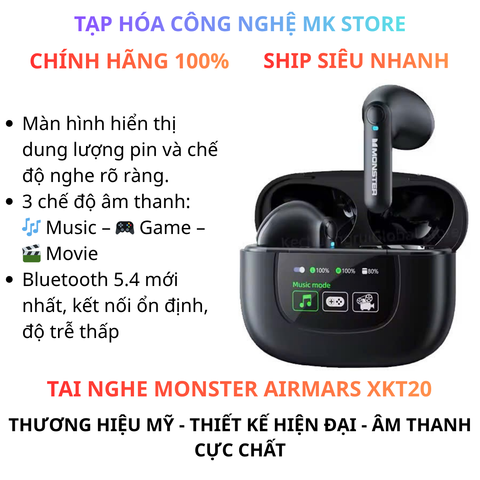 Tai nghe không dây Monster, Thương hiệu Mỹ, Thiết kế hiện đại, Chất âm mạnh mẽ, Độ trễ thấp, Pin bền
