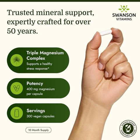 Viên bổ sung magie Swanson Triple Magnesium Complex 400mg - Hỗ trợ tốt cho hệ tim mạch được khỏe mạnh và ngừa tai biến