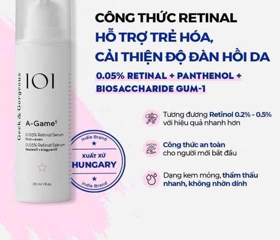 (Châu Âu) Serum  0.05% Tinh Chất Hỗ Trợ Trẻ Hóa, Cải Thiện Độ Đàn Hồi Da Geek & Gorgeous A-Game 5