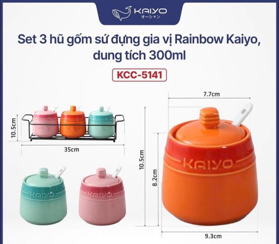 Set 3 hũ gia vị Rainbowl cao cấp - chính hãng Kaiyo