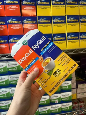 Vicks DayQuil NyQuil Hộp trà Giảm Đau Cảm Cúm Honey Lemon Hương Vị 10 Gói Ngày 6 Gói Đêm Tổng Cộng 16 Gói