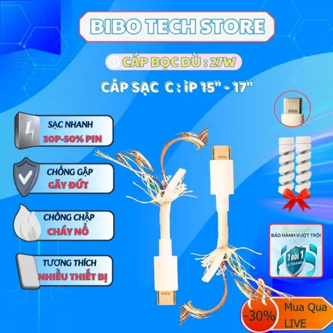 Bộ Sạc Nhanh 20W + Cáp Bọc Dù Cho IP15–17 Pro Max | Chống Gãy Đứt | An Toàn Pin – Bibo Tech Store