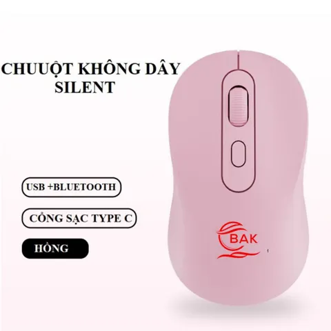 Chuột Không Dây BAK 6600 Bluetooth 5.0 & 2.4G - Pin Sạc - Chống Ồn Silent - Dùng Cho Laptop PC iPad Điện Thoại