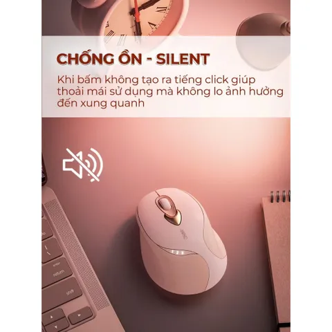 Chuột Không Dây Sạc Pin INPHIC M8 Plus Hồng Cute Silent Không Tiếng Ồn, Kết Nối USB, Chỉnh DPI