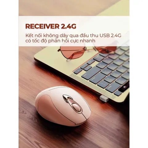 Chuột Không Dây Sạc Pin INPHIC M8 Plus Hồng Cute Silent Không Tiếng Ồn, Kết Nối USB, Chỉnh DPI