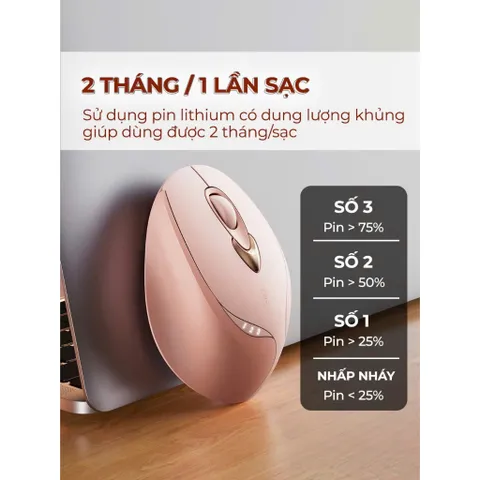 Chuột Không Dây Sạc Pin INPHIC M8 Plus Hồng Cute Silent Không Tiếng Ồn, Kết Nối USB, Chỉnh DPI
