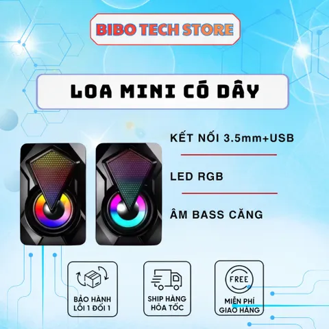 Loa Máy Tính Mini E-1046/E-1053 LED RGB 7 Màu - Loa 2.0 Bass Hay Cho Laptop PC Giá Rẻ - BH 6 Tháng
