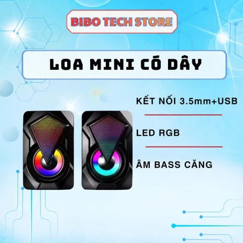 Loa Máy Tính Mini E-1046/E-1053 LED RGB 7 Màu - Loa 2.0 Bass Hay Cho Laptop PC Giá Rẻ - BH 6 Tháng
