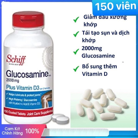 Schiff Glucosamine 2000Mg Plus Vitamin D3 150Viên Hỗ Trợ Xương Khớp Của Mỹ