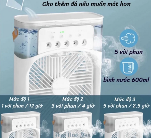 Quạt Phun Sương Mini Làm Mát 600Ml Có Chế Độ Hẹn Giờ Thông Minh Tích Hợp Đèn Led Tiện Lợi Dễ Dàng Sử Dụng
