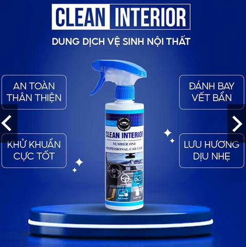 COMBO 2 CHAI RẺ HƠN 25% KHI MUA 1 CHAI. Xịt Vệ Sinh Nội Ngoại Thất Ô Tô CLEAN INTERIOR 500ml, Làm Sạch Khử Mùi Kính, Ghế Da Nỉ