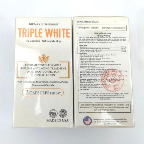 Viên uống trắng da chống nắng Triple White Glutathione 50 viên chính hãng
