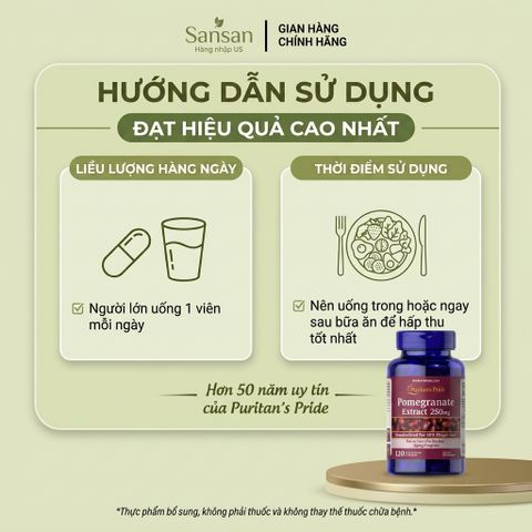 Tinh chất lựu Puritan’s Pride Pomegranate Extract 250mg 120 Viên - Nội địa Mỹ