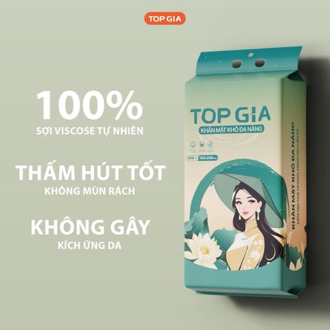 Khăn vải khô TopGia Sắc Việt siêu mềm mịn an toàn cho da 200 tờ 15x20cm dùng 1 lần - 1 bịch