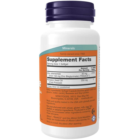 Viên Hỗ Trợ Bổ Sung Kẽm Zinc Glycinate 30mg Now Mỹ