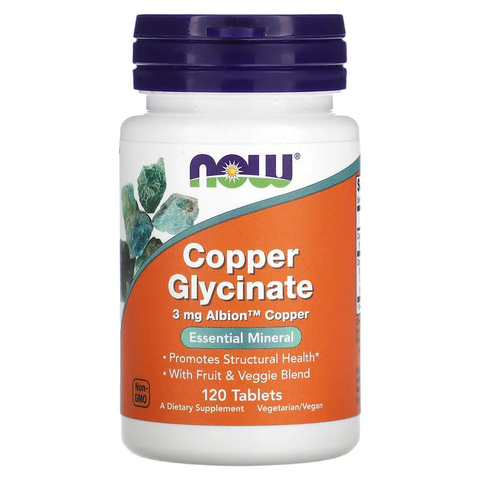 Viên Uống Đồng Copper Bisglycinate NOW Tăng Cường Chức Năng Thần Kinh Cân Bằng Khoáng Chất (120 viên)