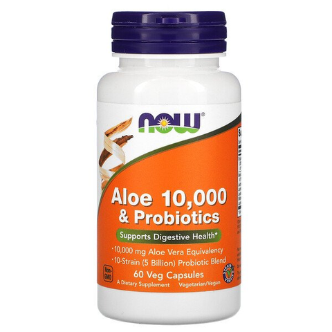 Viên uống NOW Foods Aloe 10.000 & Probiotics 60 Veg Capsules