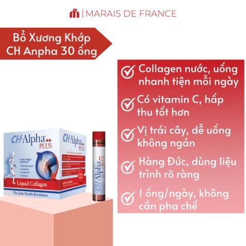 CH-Alpha Plus 30 Ống Uống 25ml Collagen Peptides Vitamin C Rosehip Hỗ Trợ Bổ Sung Dưỡng Chất