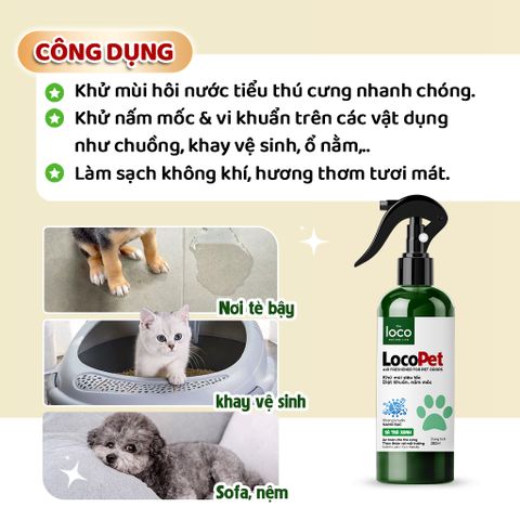 XỊT KHỬ MÙI & KHỬ KHUẨN CHÓ MÈO LOCOPET khử TẬN GỐC mùi hôi khai, hỗ trợ đi vs đúng chỗ | Sả Trà Xanh