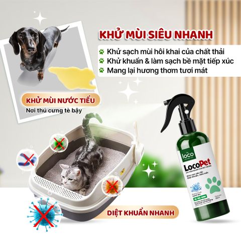 XỊT KHỬ MÙI & KHỬ KHUẨN CHÓ MÈO LOCOPET khử TẬN GỐC mùi hôi khai, hỗ trợ đi vs đúng chỗ | Sả Trà Xanh