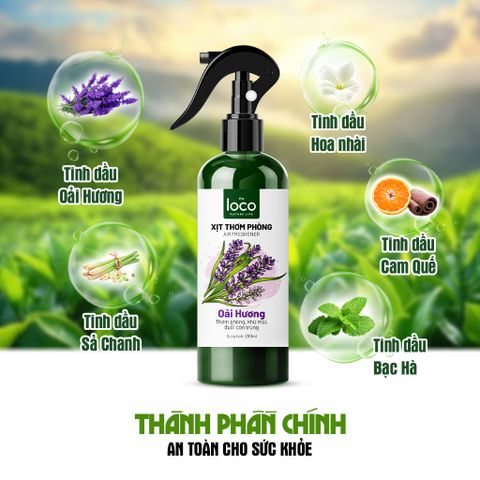 Xịt Phòng Tinh Dầu Oải Hương, Hỗ Trợ Giấc Ngủ Ngon, Khử Mùi Hương Thơm Dễ Chịu Thiên Nhiên The Loco