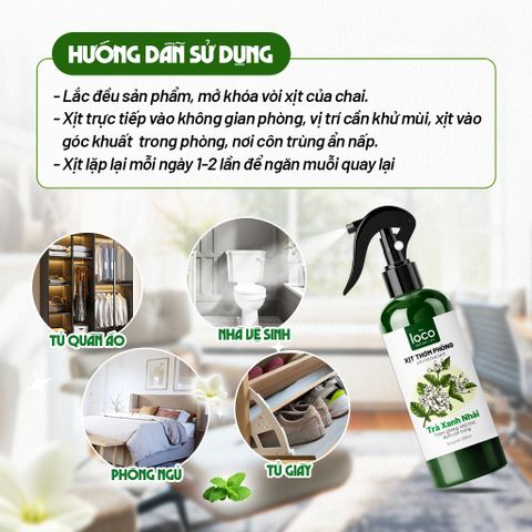 Xịt Thơm Phòng Tinh Dầu Trà Xanh Hoa Nhài, Khử Mùi Phòng, Hương Thơm Thanh Khiết Dễ Chịu