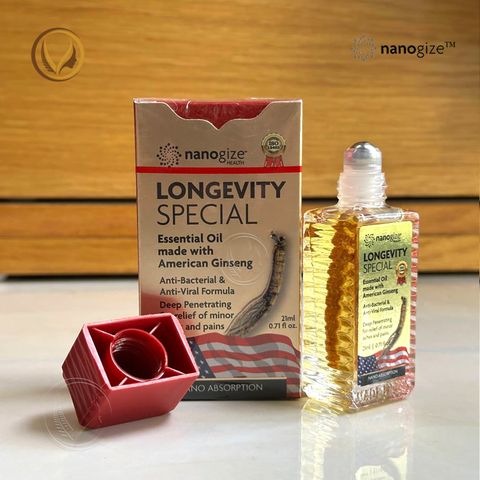 Dầu gió tinh dầu Nhân Sâm Mỹ Nanogize Longevity Special Essential Oil American Ginseng 21ml