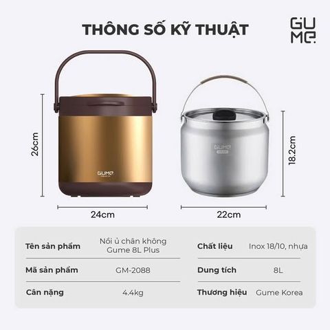 NỒI Ủ CHÂN KHÔNG GUME 8L PLUS (GM-2088)