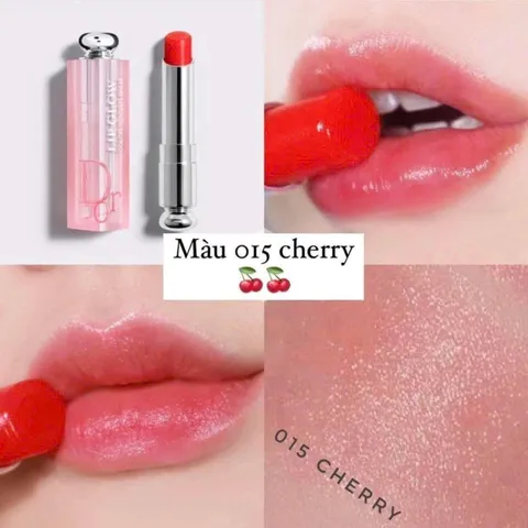 Son Dior Addict Lip Glow 015 Cherry – Son Dưỡng Môi Đỏ Anh Đào Tự Nhiên Không Hộp, Làn Da Ngọt Ngào, Hương Vị Xinh Đẹp