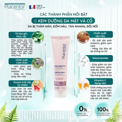Kem Dưỡng Ẩm, Hỗ Trợ Làm Mờ Nám Placentor Vegetal Creme Correctrice Corrective Cream