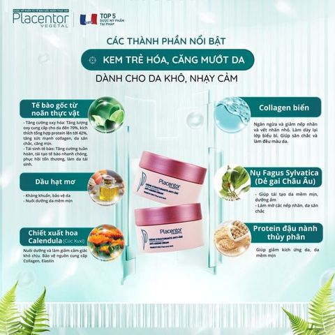 Kem Dưỡng Ẩm Giúp Giảm Nếp Nhăn Placentor Vegetal Creme Structurante Anti-Age Texture Confort Anti-Ageing Cream Rich Texture (Da khô/ nhạy cảm)
