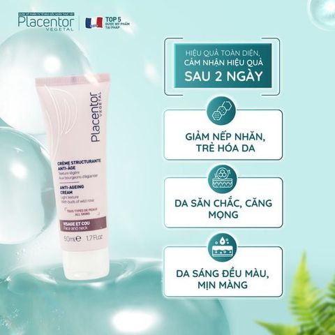 Kem Dưỡng Giúp Giảm Nếp Nhăn Placentor Vegetal Creme Structurante Anti-Age Texture Legere Anti-Ageing Cream Light Texture (Da dầu/ hỗn hợp)