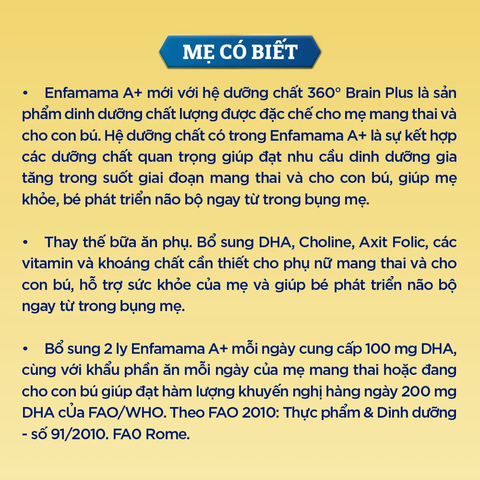 Combo 6 Thực phẩm bổ sung Sản phẩm dinh dưỡng Enfamama A+ hương chocolate 360° Brain Plus 830G