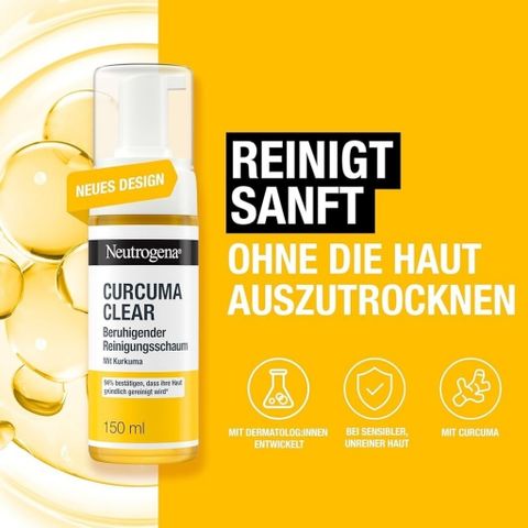 Sữa rửa mặt tạo bọt Neutrogena Curcuma Clear 150ml dịu nhẹ làm sạch da dầu mụn da nhạy cảm
