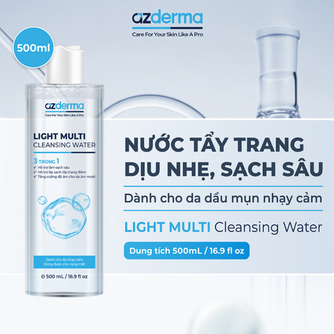 Nước tẩy trang cho da dầu mụn, nhạy cảm AZDERMA - Light Multi
