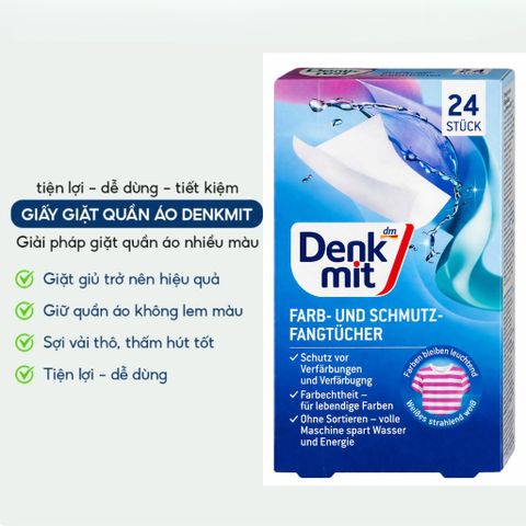 Giấy giặt chống lem màu Denkmit Đức hộp 24 tờ hút màu quần áo chống loang màu khi giặt