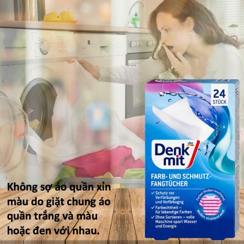 Giấy giặt chống lem màu Denkmit Đức hộp 24 tờ hút màu quần áo chống loang màu khi giặt