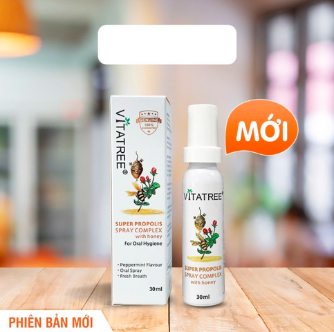 Chai xịt giảm đau họng keo ong Vitatree 30ml - Mẫu mới (nhập khẩu, tem phụ)