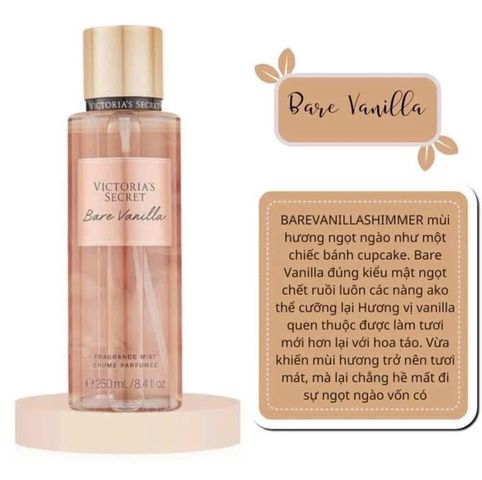 Xịt thơm toàn thân Victoria’s Secret Bare Vanilla Body Mist – lưu hương dịu nhẹ, hương ngọt ấm