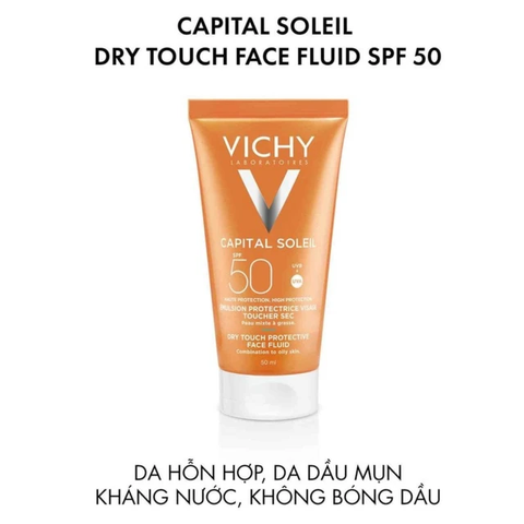 (Cao cấp) Sữa chống nắng Vichy Capital Soleil Dry Touch Face Fluid SPF50 PA+++ UVA + UVB 50ml Chính hãng