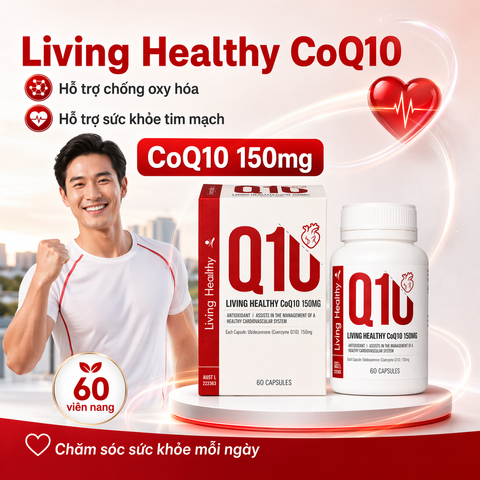 Viên uống Living Healthy CoQ10 150mg Hỗ trợ Tim Mạch - Tăng Cường Tuần Hoàn, 60 Viên, Xuất Xứ Úc