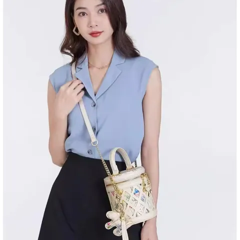 (Hàng V.I.P LIMITED - KHÔNG HỘP) - Túi xách Nữ MENGLISHA Màu Trắng, Thiết Kế Họa Tiết Hoa Văn, Dáng Trụ Tròn