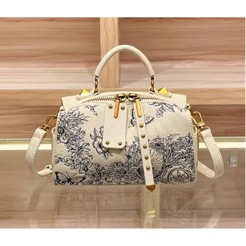 Túi xách nữ BANEVANF. thiết kế túi hộp họa tiết 8D, Màu kem bag xanh, Sang trọng