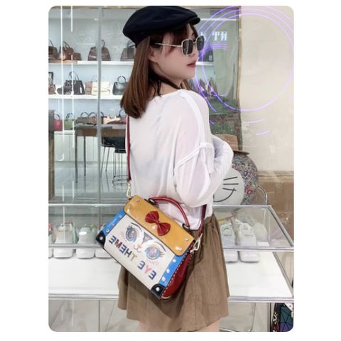 (EYETHEME CHÍNH HÃNG - M2846#) - Túi xách nữ kiểu retro phối màu dễ thương, chất liệu da phủ dầu sáp, thời tra