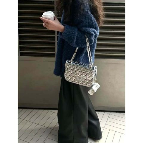 Size 20 Da PU Kẻ Sọc Nữ Sling Túi Thường Ngày Khóa Dây Xích Túi Messenger Flap