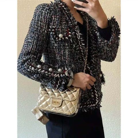 Size 20 Da PU Kẻ Sọc Nữ Sling Túi Thường Ngày Khóa Dây Xích Túi Messenger Flap