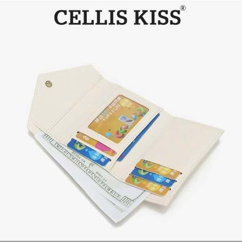(Hàng V.I.P LIMITED - FULL BOX) - Ví đựng thẻ Cellis Kiss 12 ngăn tối giản sang trọng, thời thượng . Màu Kem Vì Gấp