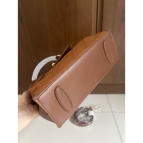 (FULL BOX) - Túi cầm tay, đeo chéo da Bò Kiểu Dáng H.M, Thiết kế Vân Họa Tiết, Màu Nâu Bag da, Thanh lịch, Sang trọng